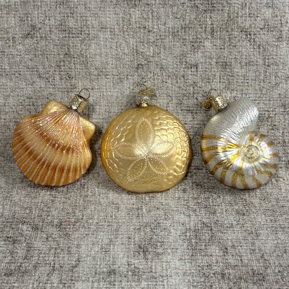 Elegant Gold and Silver Seashell Ornament Trio